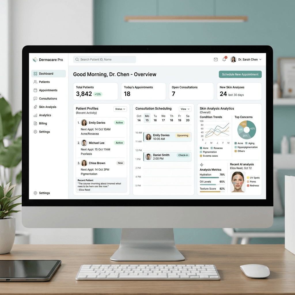 Dermatology Software CRM Dashboard Mockup